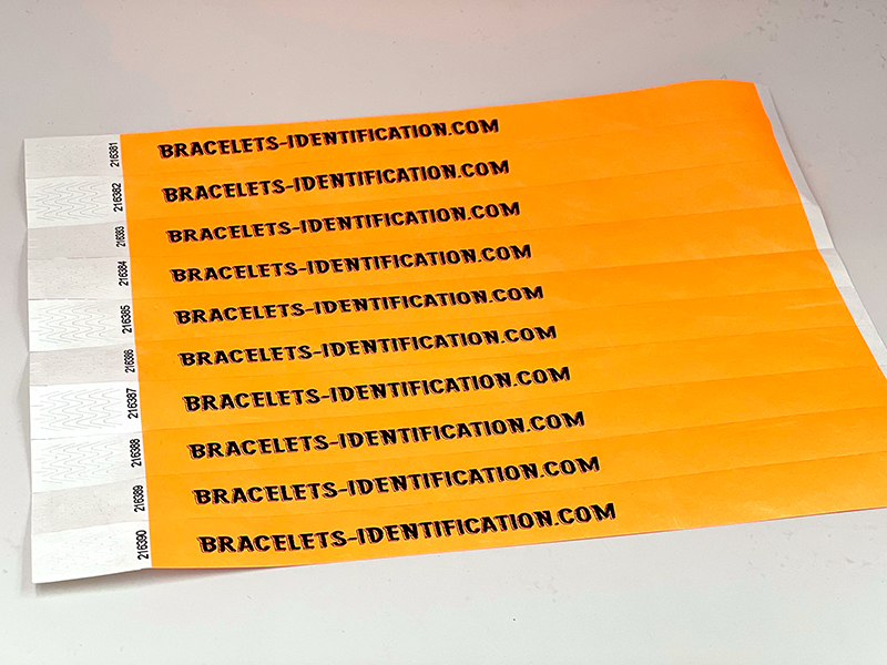 bracelets identification tyvek 19 mm imprimés une couleur en noir sans coupon